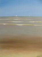 peinture à l'huile Mer du Nord belge 2 côtes (80x60), Antiquités & Art, Enlèvement ou Envoi