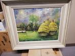 * E. Dely: schilderij: weide met hooimijten, Antiek en Kunst, Ophalen of Verzenden