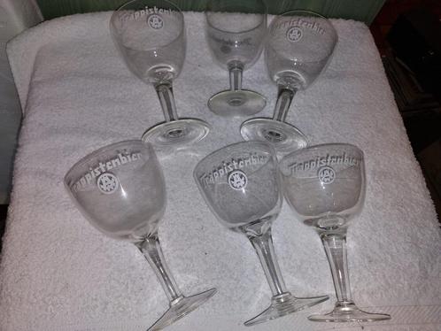 6 oude kristallen trappisten glazen, jaren 1950-60, Verzamelen, Biermerken, Zo goed als nieuw, Glas of Glazen, Overige merken