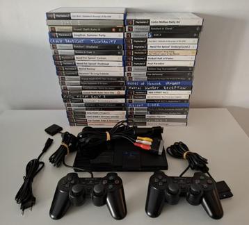 PS2 Slim met 2 controllers, Memory Card en 45 games beschikbaar voor biedingen