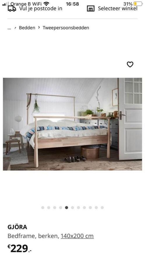 Bedframe + lattenbodem 140 x 200, berkenhout naturel IKEA, Maison & Meubles, Chambre à coucher | Lits, Comme neuf, Queen size