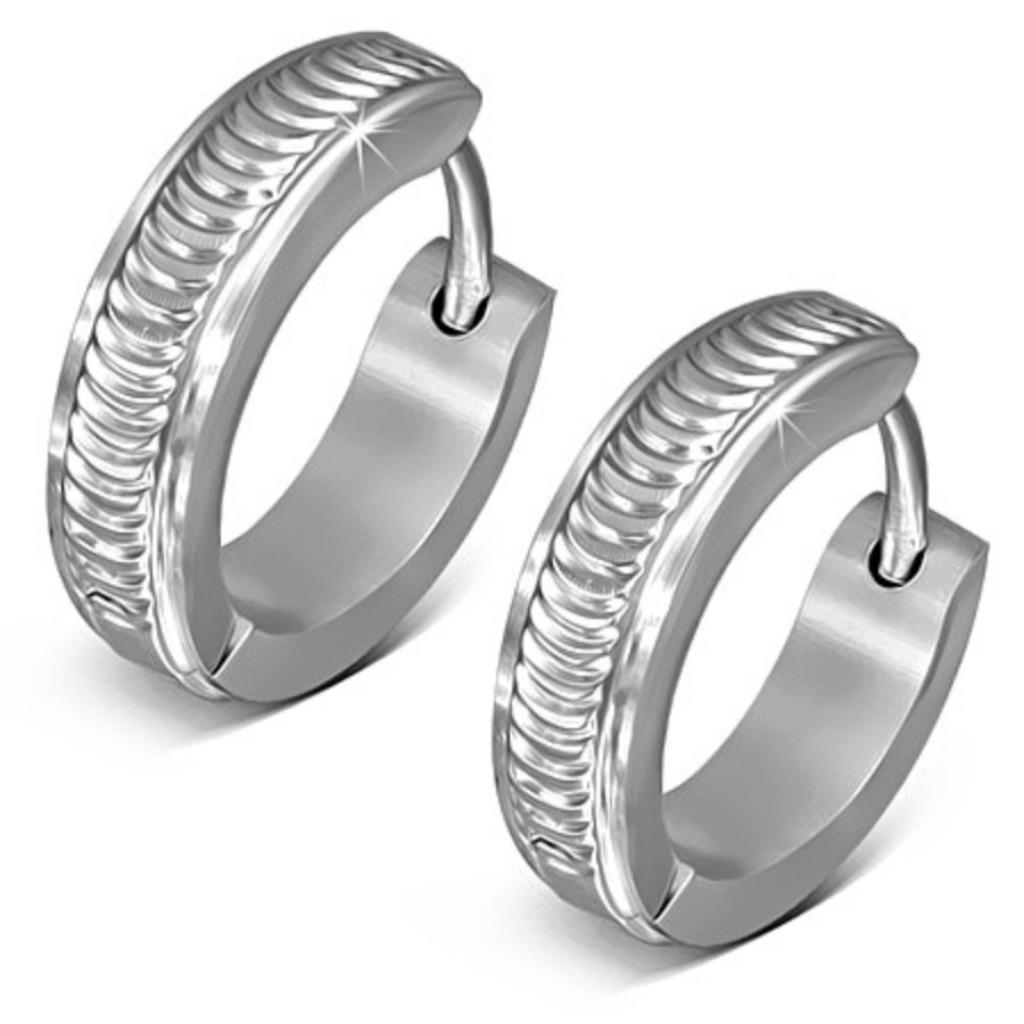 Créoles en acier à motif côtelé, Enlèvement ou Envoi, Neuf