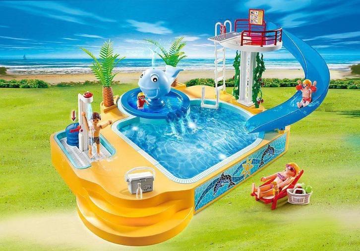 Playmobil 5433 – Zwembad met walfisfontein en glijbaan, Kinderen en Baby's, Speelgoed | Playmobil, Zo goed als nieuw, Complete set