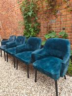 Set van 4 blauwe velvet binnenstoelen, Ophalen, Zo goed als nieuw, Stof