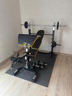 Bench Press + Gewichtenset 50kg, Sport en Fitness, Fitnessmaterialen, Ophalen, Zo goed als nieuw, Benen, Fitnessbank