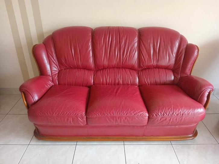 Rode bankset te koop, Maison & Meubles, Canapés | Salons, Utilisé, Banc droit, Autres dimensions, Bois, Cuir, Enlèvement