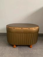Vintage goudgroene linnen kist, wasmand, 1950, Ophalen, Zo goed als nieuw