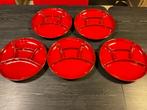 Mooie set van 5 fondue borden rood zwart keramiek vintage, Antiek en Kunst, Antiek | Servies los, Ophalen of Verzenden
