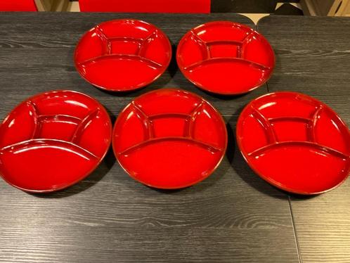 Superbe ensemble de 5 assiettes à fondue, rouge, noir, céram, Antiquités & Art, Antiquités | Services (vaisselle) pièces, Enlèvement ou Envoi