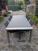 Inox tuintafel met 3 granieten bladen, Ophalen, Zo goed als nieuw