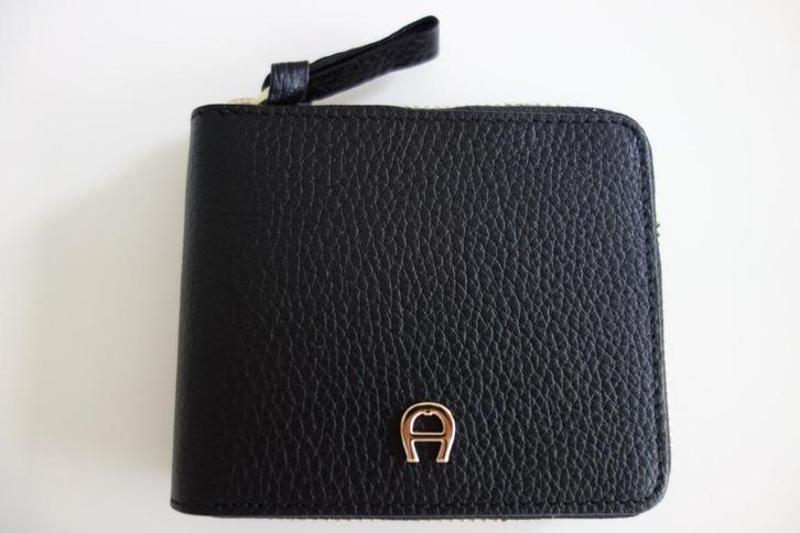 Petit portefeuille cuir noir "AIGNER" Envoi compris, Handtassen en Accessoires, Portemonnees, Zo goed als nieuw, Zwart, Leder