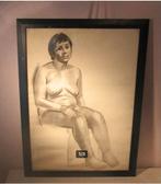 Mooie Tekening 'Zittende Naakte Vrouw' - gesigneerd, Ophalen of Verzenden