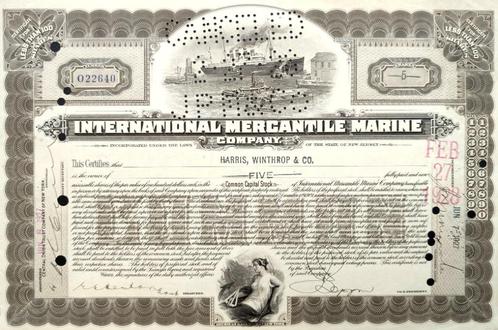 International (TITANIC) Mercantile Marine Company 1927, Postzegels en Munten, Aandelen en Waardepapieren, Certificaat van aandeel