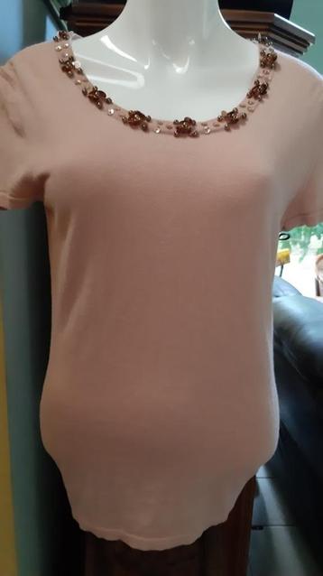 Top en gilet Caroline Biss beige roze 38 cashmere en katoen beschikbaar voor biedingen