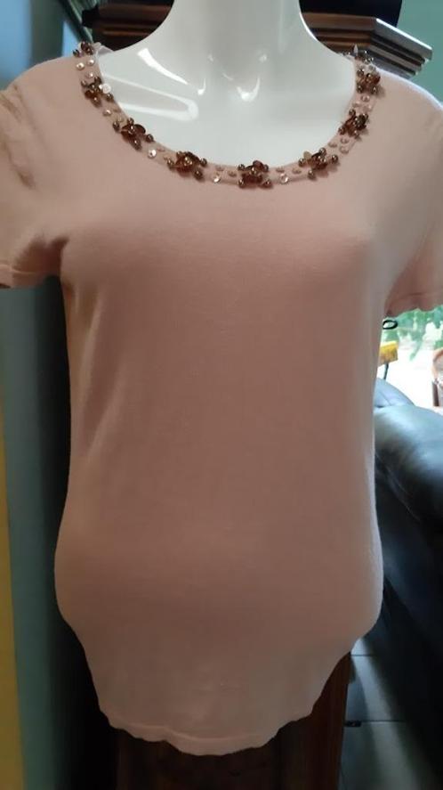 Top en gilet Caroline Biss beige roze 38 cashmere en katoen, Kleding | Dames, Topjes, Zo goed als nieuw, Maat 38/40 (M), Beige