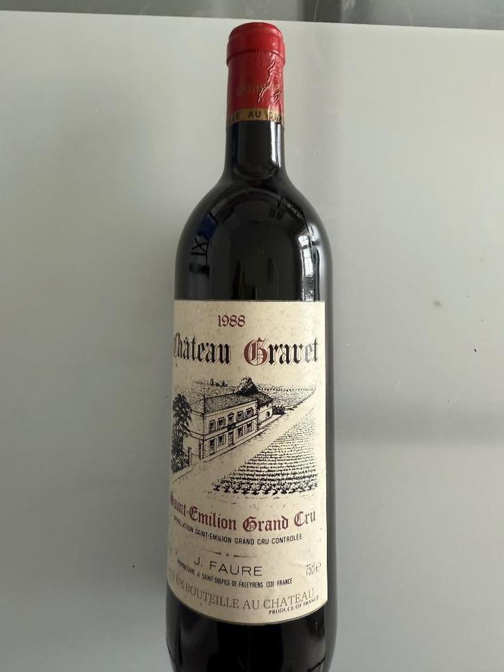 Saint-Emilion Grand Cru Ch. Gravet 1988 gratis verzending, Verzamelen, Wijnen, Nieuw, Rode wijn, Frankrijk, Vol, Ophalen of Verzenden