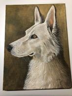 Schilderij Gary Wakeham - Young White German Shepherd, Minder dan 50 cm, Ophalen of Verzenden, Zo goed als nieuw, Schilderij