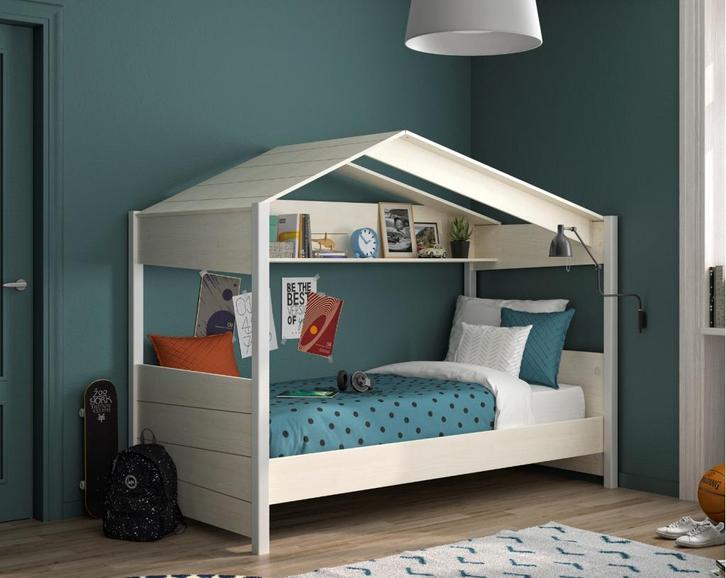 Nairobi huisbed - 90x200 - Wit-kastanje, Kinderen en Baby's, Kinderkamer | Bedden