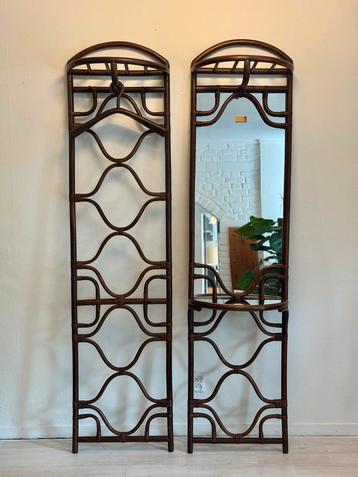 Vintage rotan wandkapstok garderobe set jaren 70 beschikbaar voor biedingen