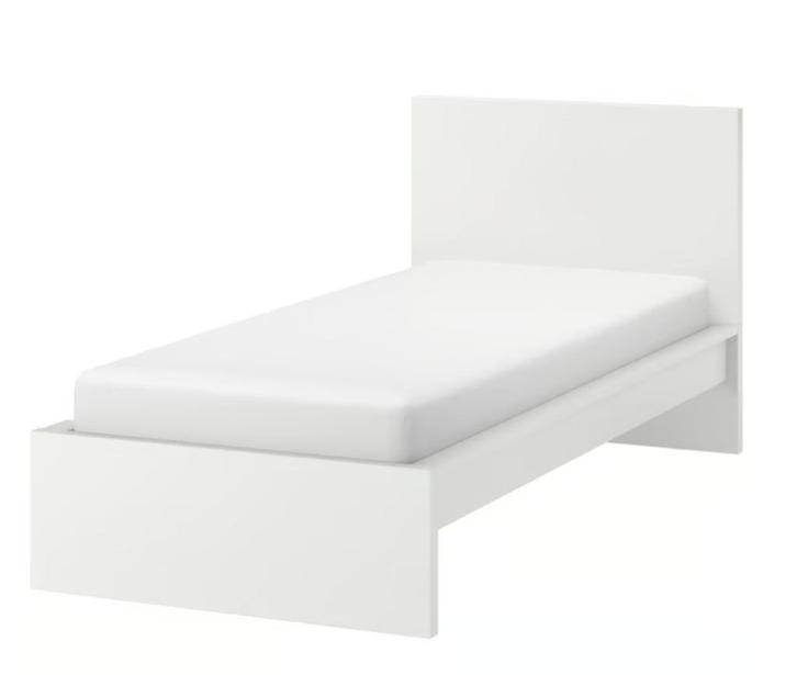 Eenpersoonsbed, lattenbodem & matras (MALM, wit), Huis en Inrichting, Slaapkamer | Matrassen en Bedbodems, Gebruikt, Matras, 90 cm