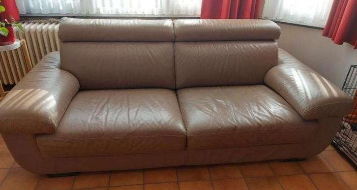 Ensemble de sièges en cuir 2 et 3 places - couleur taupe, Maison & Meubles, Canapés | Salons, Utilisé, Enlèvement