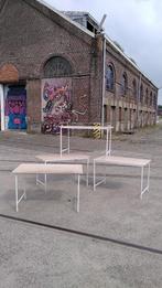 3x tafels met multiplex blad en metalen onderstel, Ophalen, Gebruikt, 100 tot 150 cm, 50 tot 100 cm