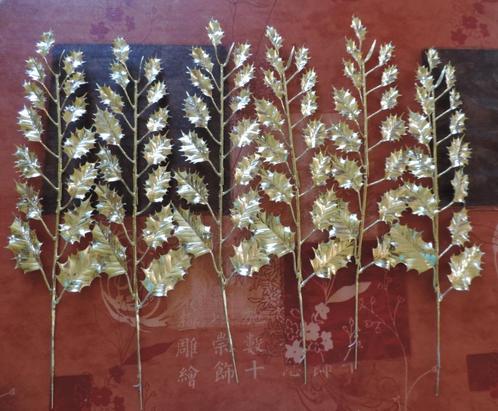 6 branches de feuilles dorées+ 6 tiges dorées décor, Divers, Noël, Comme neuf, Enlèvement ou Envoi