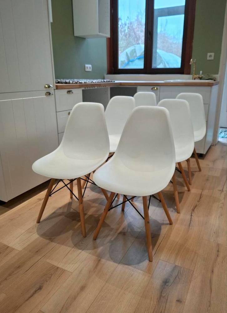 6 chaises scandinaves style Eames DSW blanches, Maison & Meubles, Chaises, Bois, Enlèvement