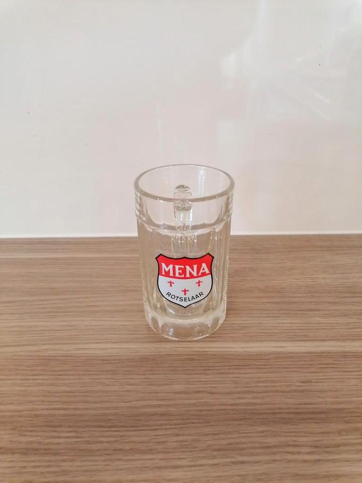 Mug/tasse à bière en verre MENA Rotselaar..., Collections, Verres & Petits Verres, Comme neuf, Enlèvement ou Envoi