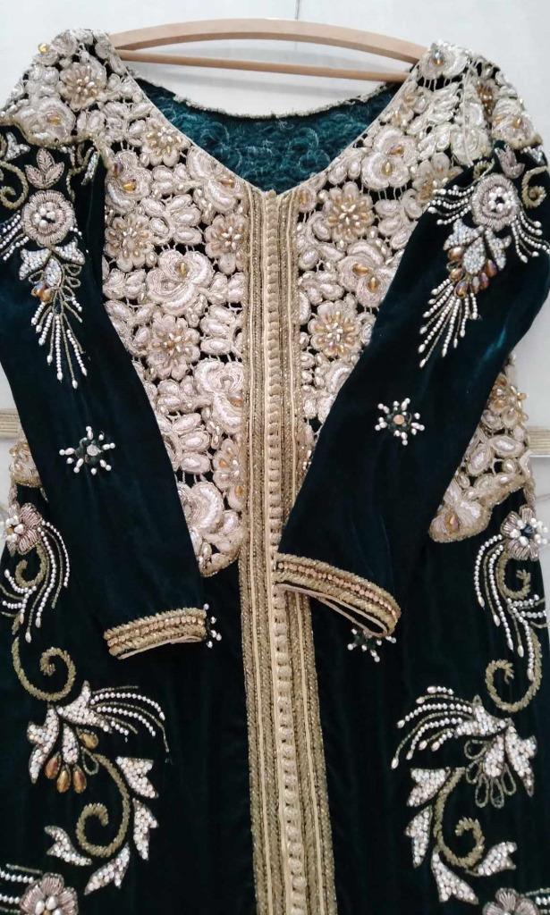 groene caftan / henna jurk met riem maat 38 /40, Kleding | Dames, Gelegenheidskleding, Zo goed als nieuw, Galajurk, Maat 38/40 (M)