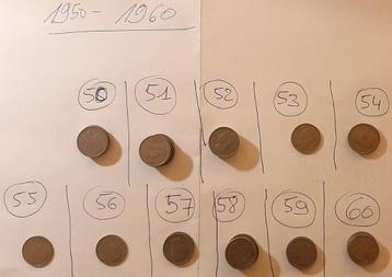 Verzameling van 188 unieke oude Belgische 1fr muntstukken