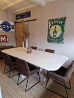 Mooie tafel, blad echte Mortex, voet eik, Huis en Inrichting, Ophalen, Overige materialen, 100 tot 150 cm, Japandi/boho