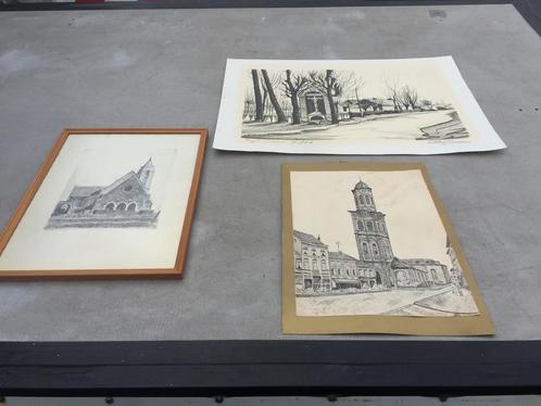 Oude pentekeningen waaronder 2 van lokeren, Antiek en Kunst, Kunst | Tekeningen en Fotografie, Ophalen