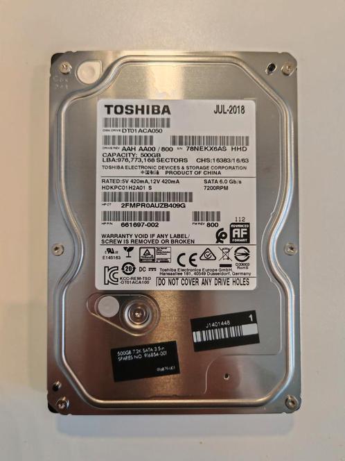 Toshiba 500 GB harde schijf, Computers en Software, Harde schijven, Gebruikt, HDD, SATA, Ophalen of Verzenden