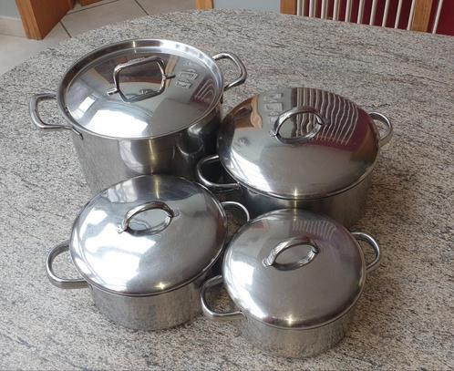 Lot de 4 casseroles et leurs couvercles en INOX 18/10, Huis en Inrichting, Keuken | Potten en Pannen, Zo goed als nieuw, Inox