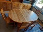 Tafel met 6 stoelen in massief grenen, Huis en Inrichting, Tafels | Eettafels, Gebruikt, 100 tot 150 cm, Rond, Vijf personen of meer