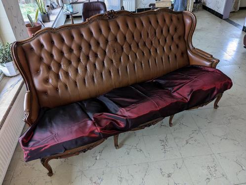 Engelse zitbank., Huis en Inrichting, Fauteuils, Gebruikt, Hout, Leer, 125 cm of meer, 100 tot 125 cm, Ophalen