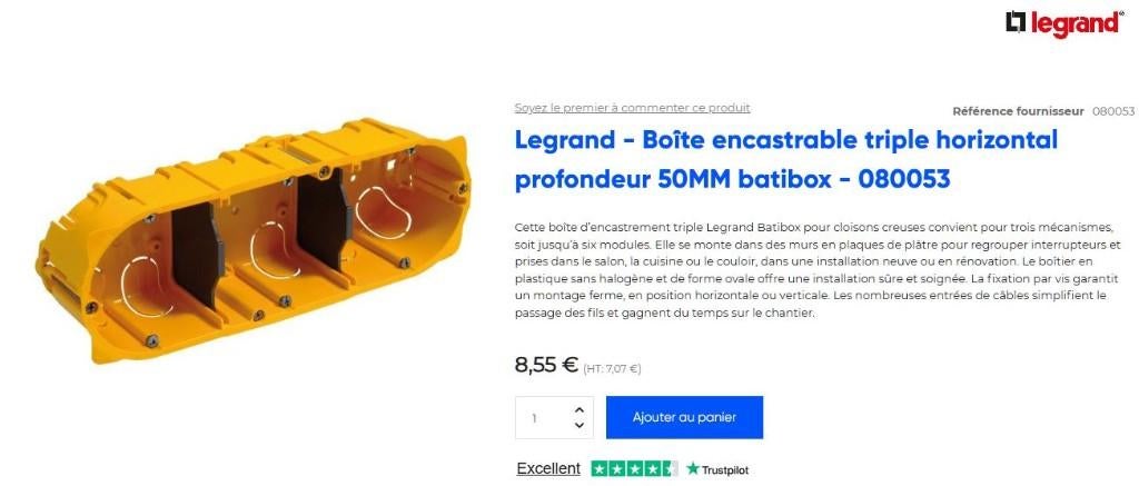 Boîtes d’encastrement Legrand Batibox–Cloisons sèches–50 mm, Enlèvement, Neuf, Autres types