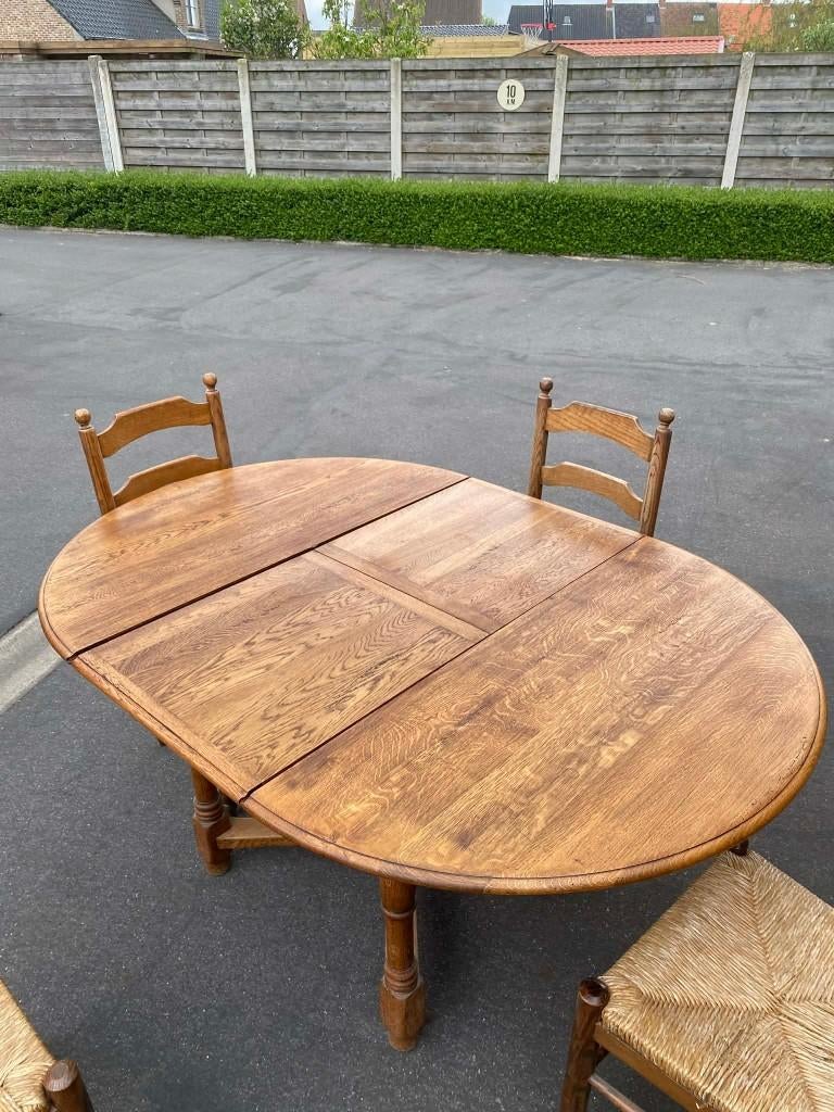 ronde eiken tafel, Huis en Inrichting, Ophalen, Gebruikt, Rustiek, Eikenhout
