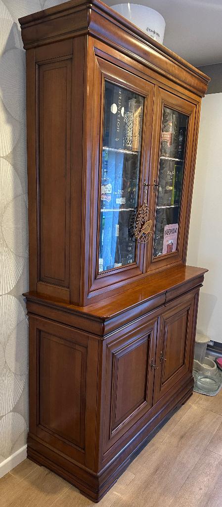 Meuble crédence vitrine, Avec tiroir(s), 25 à 50 cm, Merisier, 100 à 150 cm