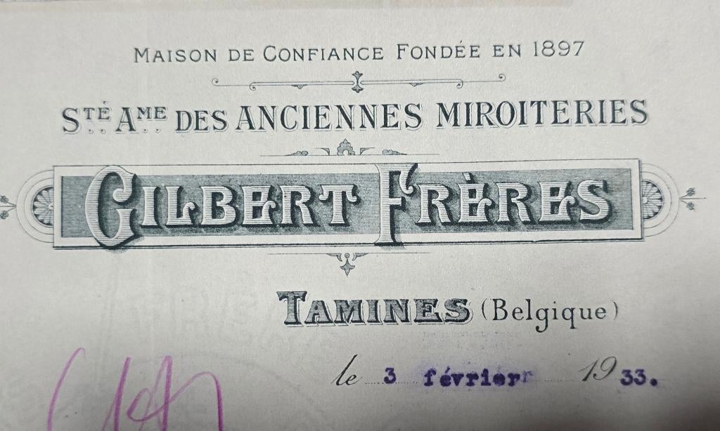1933+Tamines+Auvelais+Gilbert frères+Charleroi+Basse sambre, Enlèvement ou Envoi, 1920 à 1940, Non affranchie, Hainaut