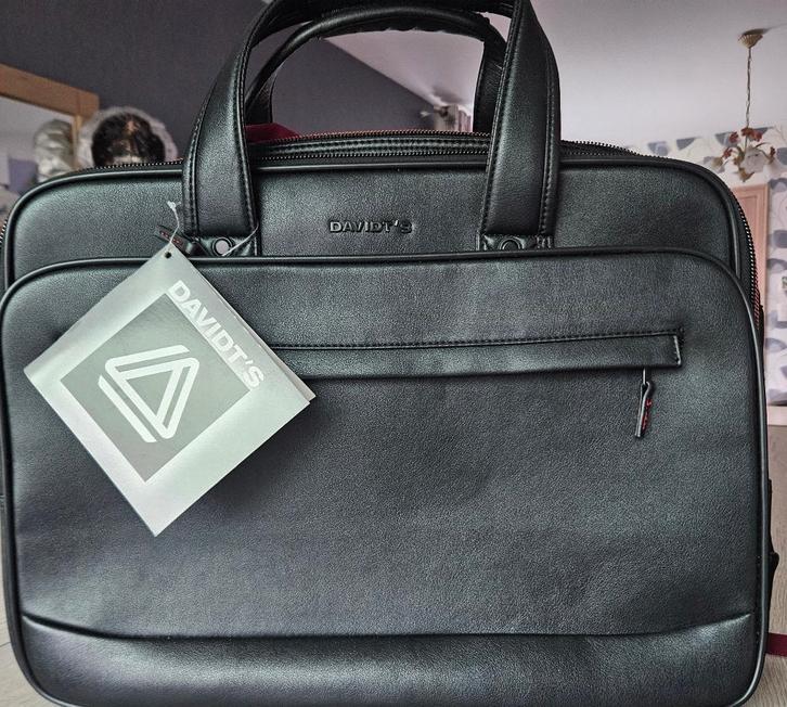 laptop, werk of schooltas, Handtassen en Accessoires, Tassen | Schoudertassen, Nieuw, Overige merken, Zwart, Leer, Ophalen of Verzenden