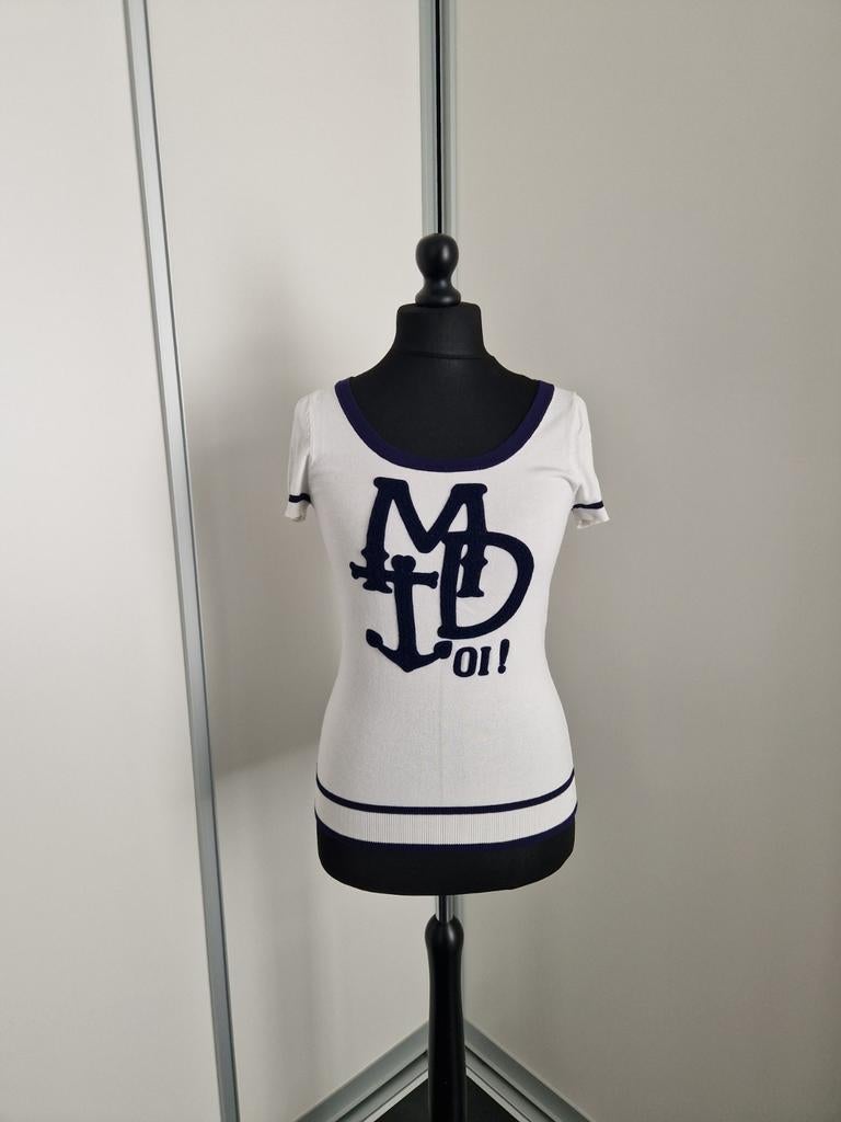 Blouse courtes manches, blanche, logo bleu marine, Morgan, M, Vêtements | Femmes, Tops, Comme neuf, Taille 38/40 (M), Blanc, Manches courtes