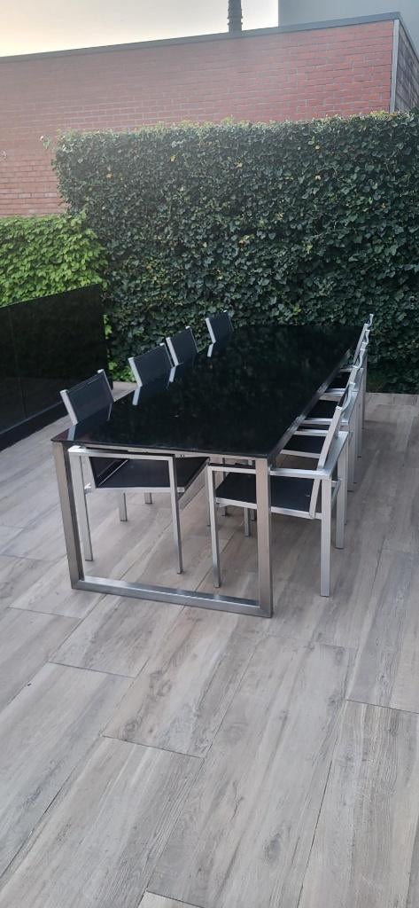 Terrastafel en stoelen, Ophalen, Gebruikt, Rechthoekig, Rvs