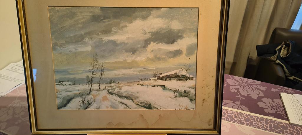 Aquarel van schilder W. De Jonghe van een "Winterlandschap", Antiek en Kunst, Kunst | Schilderijen | Klassiek, Ophalen