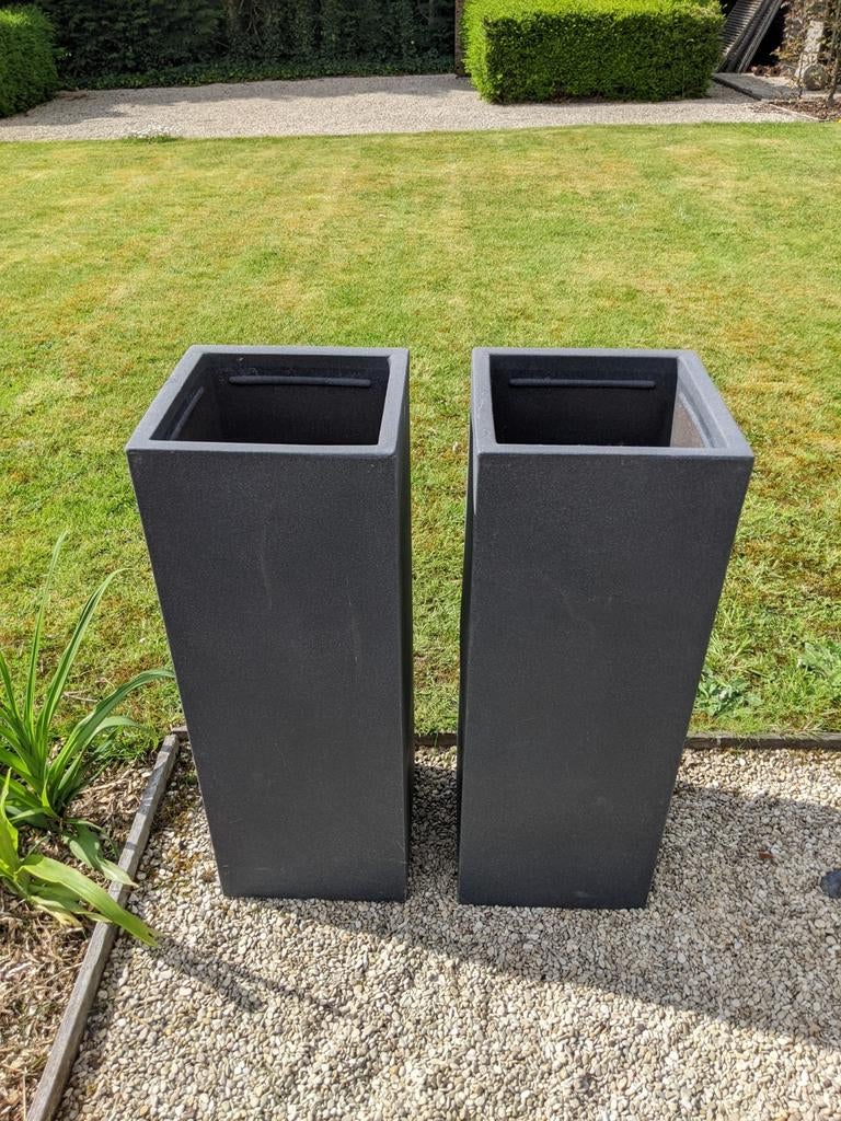 Grandes boîtes à fleurs en plastique grises, Jardin & Terrasse, Bacs à fleurs & Jardinières, Enlèvement, Synthétique