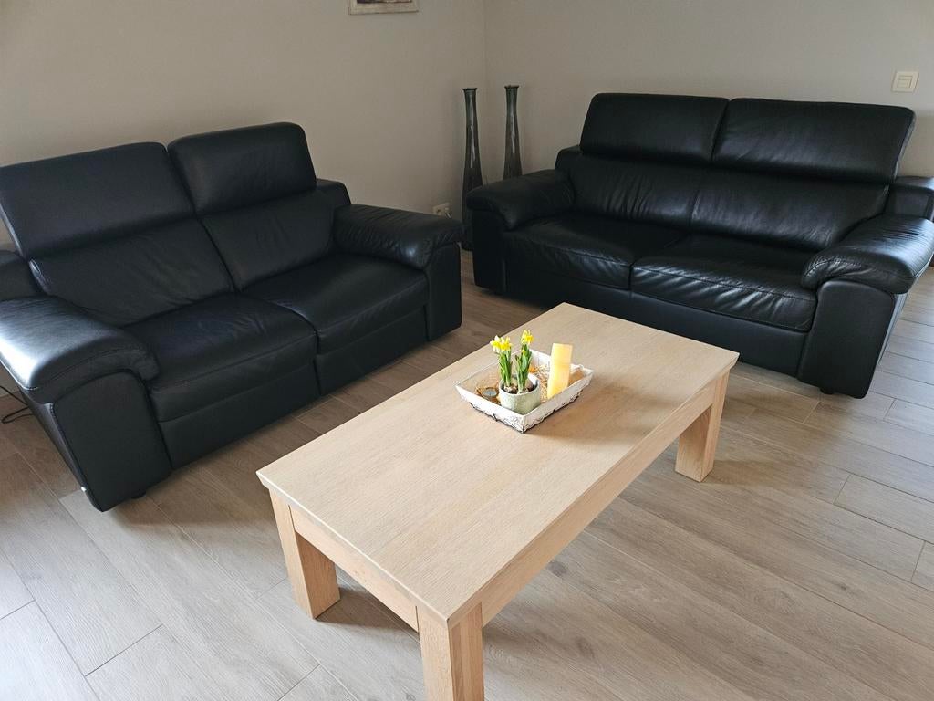 Zwart lederen salon 3 en 2 zit met relax, Huis en Inrichting, Ophalen