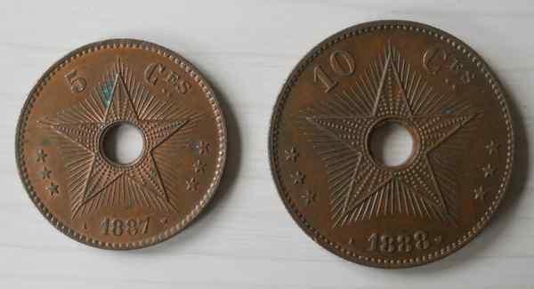 5 centimes 1887 et 10 centimes 1888 Etat Indépendant Congo, Enlèvement ou Envoi