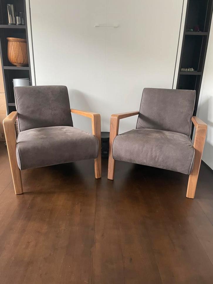 Fauteuils en cuir véritable, Maison & Meubles, Fauteuils, Comme neuf, Bois, Cuir, Autres matériaux, 50 à 75 cm, 75 à 100 cm, Enlèvement