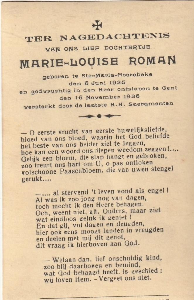 B P FOTO ROMAN M L 1928 - 1936, Verzamelen, Bidprentjes en Rouwkaarten, Ophalen of Verzenden, Bidprentje
